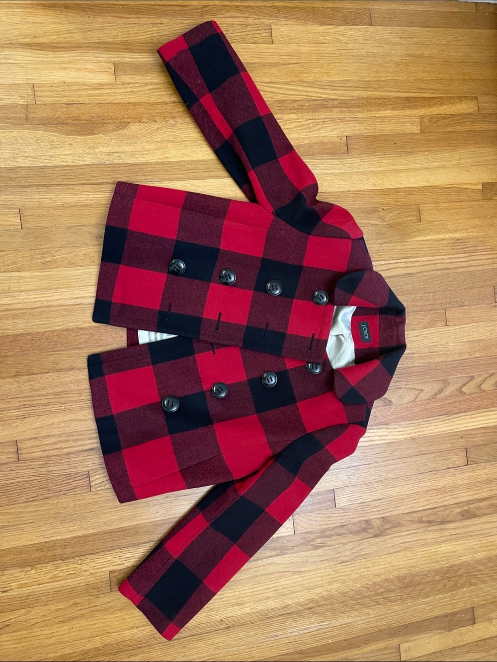 J. Crew Red and Black Buffalo Plaid Peacoat Jacket